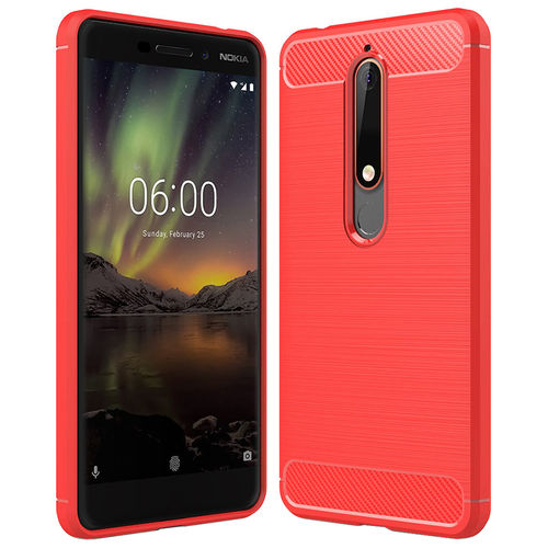 Flexi Slim Carbon Fibre Case for Nokia 6.1 (2018) - Brushed Red